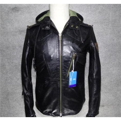 Free shipping.classic warm Sheepskin jackets,mens long genuine leather jacket,man casual plus size coat,militrary pockets