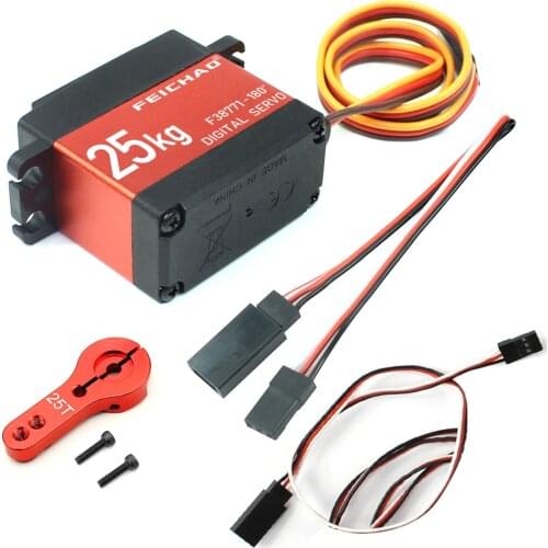 FEICHAO 25KG/30KG Digital Servo Robot Arm Large Torque Metal Shell Servo Waterproof with Servo Arm & Extension Cord for RC Car