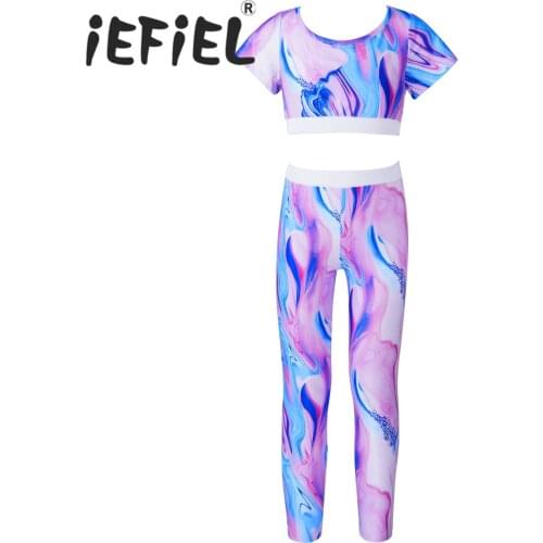 Kids Girls Children Ballet Dance Sports Tracksuits Dancewear Workout Gymnastics Outfits Sport Bra Top Mesh Pant Leggings Set