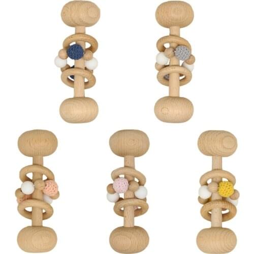 Baby Wooden Teether Rattle Infants Soother Molar Toddler Teething Nursing Toy