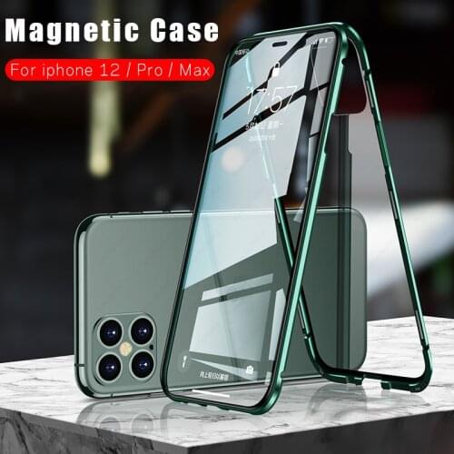 Double-sided glass magnetic flip case for iphone 12 pro max Max 12 Pro 12pro iphone12 12max Anti-explosion Metal bumper cover