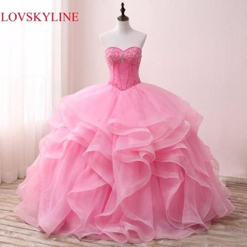 LOVSKYLINE Hot Elegant Sweetheart Wedding Dress Pink Actual Picture Tiered Beading Crystal Custom Size vestido de noiva