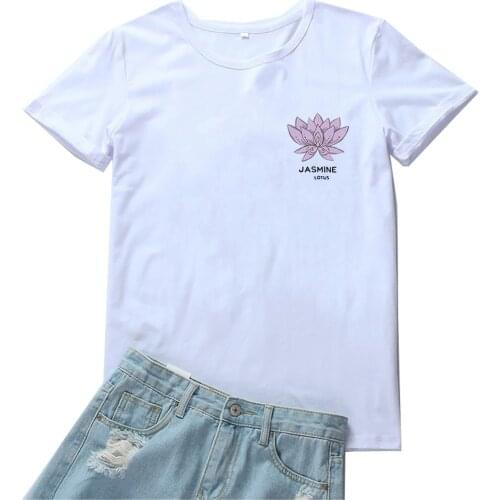Jasmine Lotus T Shirt Women Aesthetic Flower Graphic Tee Women Short Sleeve Women Tshirt Cotton Loose T-shirts Women White Tops