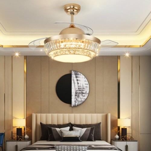 110V/220V Crystal Ceiling Fans Modern Living Room Ceiling Fans Modern Frequency Conversion Invisible Ceiling Fans with Lights