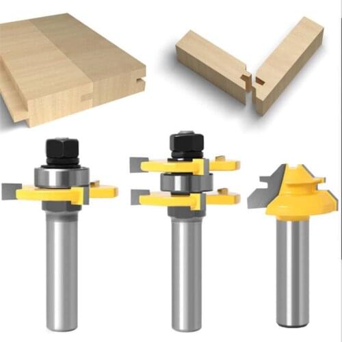 3-piece 45 degree mortise and tenon cutter + 3-tooth T-type tenon cutter 1 / 2 handle 12mm handle panel cutter floor cutter teno
