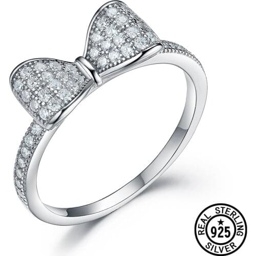 925 Sterling Silver Ring Lovely Bowknot Cute Zircon Rings For Girls Girlfriend Gift Fashion Accessories Fine Jewelry