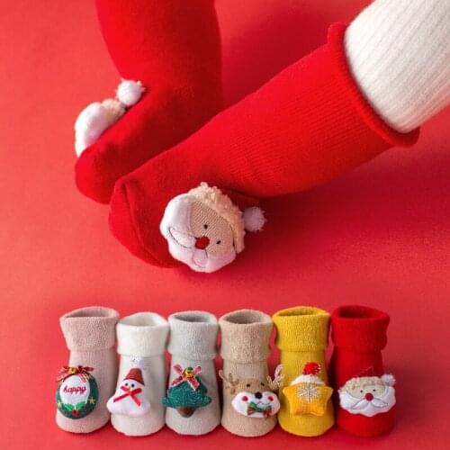 2021 Christmas Baby Clothes Socks For Boys And Girls Autumn Red Newborn Sock 0-3 Years Old Cartoon Infants Winter Snow Wear Ins