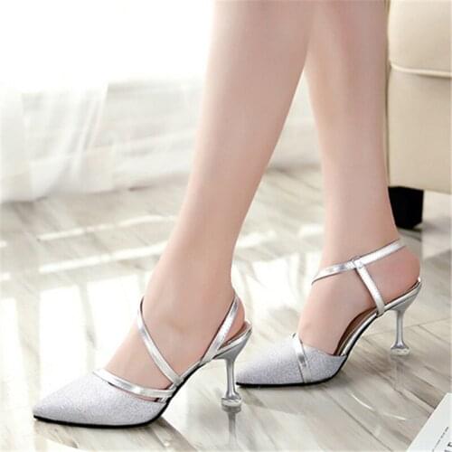 Summer heel High Heels Sandals lady Pumps classics slip on Shoes sexy Women party shoes gold silver Wedding Slingbacks