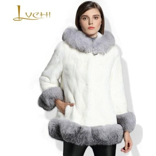 LVCHI Plus Size Autumn Winter 2019 Thick Warm Women Mink Coat Hat Velvet Fashion Fur Jacket Turn-down Charming Novel Real Fur