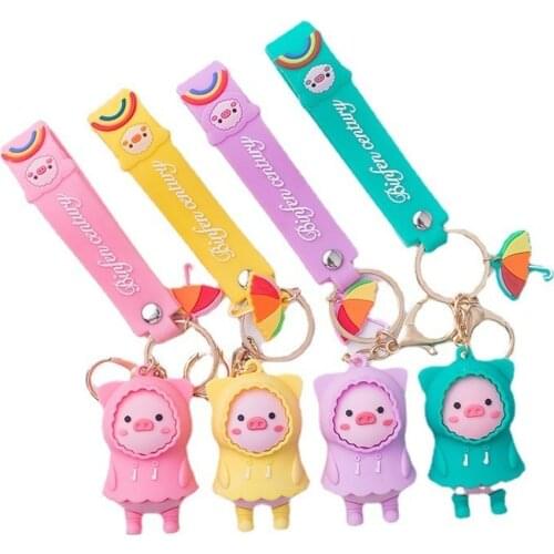 Cartoon Raincoat Pig Key Chain Cute Creative Anime Pendant Key Ring Women Men Couple Car Backpack Keychains Ornaments