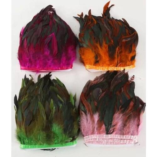 Asia Ra 2 Meters/Lot Natural Dyed Rooster feather Trims Height 4-6 inches DIY Dress Sewing Accessories Decoration Chicken Ribbon