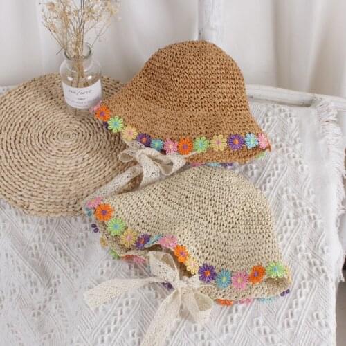 2021 New Cute Flower Lace Breathable Sun Hat Girls Bucket Hat Sunscreen Outdoor Travel Beach Hat Children Hat