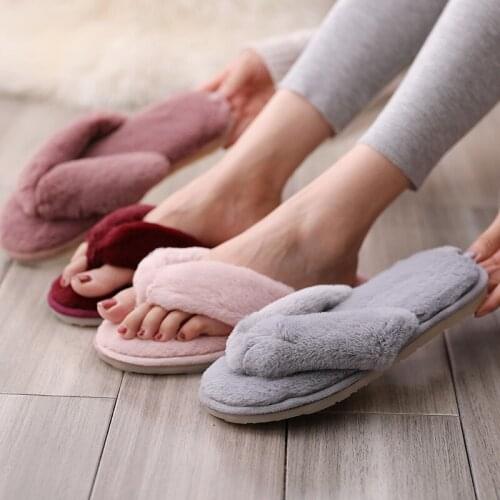 Whoholl Brand Winter Fashion Women Home Slippers Faux Fur Warm Shoes Woman Slip on Flats Female Fur Flip Flops Pink Size 36-41