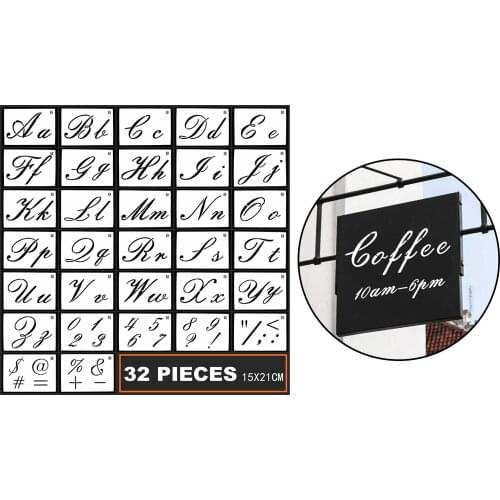 32 Designs Plastic Alphabet Letter Number Drawing Painting Stencils Template