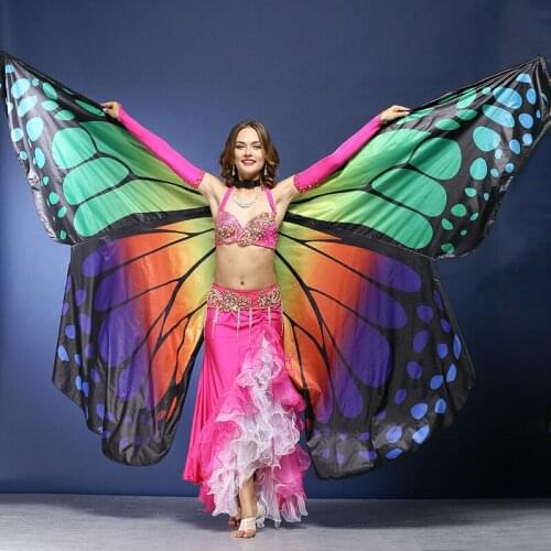 Girls Belly Dance Dress Adult Butterfly Wings Props Golden Wings Belly Dance Costumes Dance Wings and Telescopic Clubs D-0327