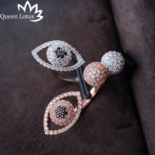 Queen Lotus 2017new rings open eye ring personality style micro - set zircon ring High quality ladies jewelry party gift 1894239