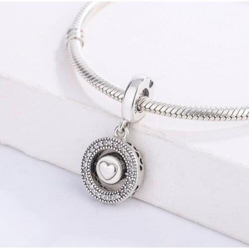 925 Sterling Silver Shimmering CZ Cut-Out Hearts And A Spinning Pave Dangle Charm Bracelet Jewelry Making For Original Pandora
