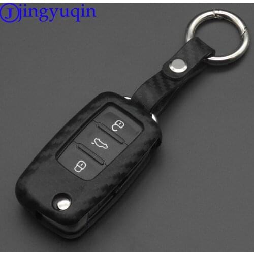 Jingyuqin 3B Remote Carbon Silicone Key Case Cover For VW Golf Bora Jetta POLO Passat Skoda Superb Octavia Fabia SEAT Ibiza Leon