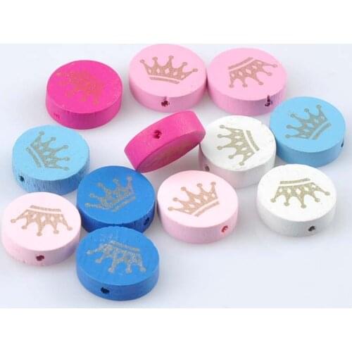 Mixed Crown Pattern Round Wooden Spacer Beads For Jewelry making DIY 20mm 20pcs 2018 new MT1456X