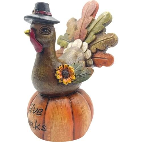 Turkey On Pumpkin Decorative Figurine Resin Ornament Sculpture Yard Statue Home Thanksgiving Holiday Decoration Accessories