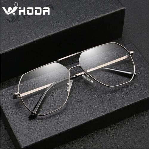 WIHODA Pilot Anti-blue Ray Blocking Men Tide Double Beam Spectacle Glasses Frame ,UV400 Metal Flat Glass Frames for myopia A8692