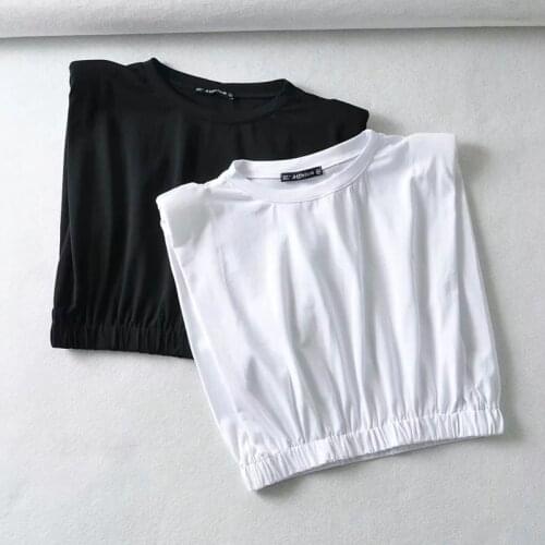 TVVOVVIN Europe Short T-shirt 2021 Summer New Fashion Solid Color Loose Sleeveless Shoulder Pad All-match Women Tops CI1O