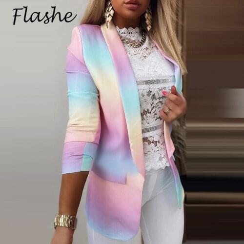 2021 Colorful Blazers Jackets For Women Autumn Coats Jackets Turn Down Collar Casual Printed Jacket Women Outerwear Cardigan