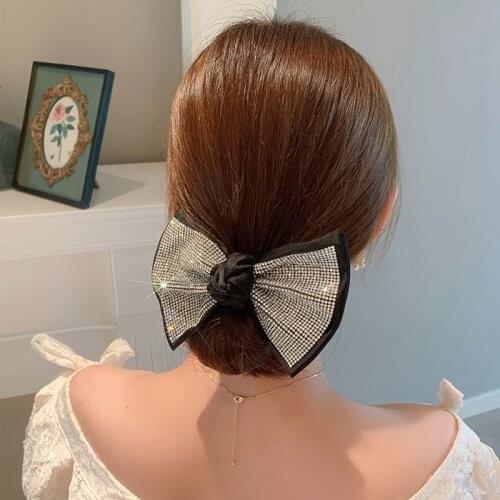 Flash Rhinestone Bow Hair Tie Scrunchies for Women Girls Elastic Hair Band Hair Ring Elegant Rubber Band Female Hair Accessories