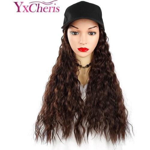 Synthetic Wig Hat Baseball Cap Long Wave Blonde Ombre Wig For Women Female Heat Resistant Fiber Pixie Cut Long Wig