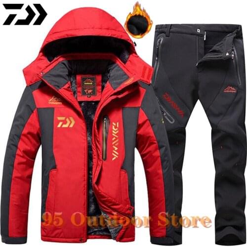 Daiwa Winter Men Fishing Suit Warm Windproof Waterproof Outdoor Sports Snow Jackets and Pants Set Ski Equipment Snowboard Jacket