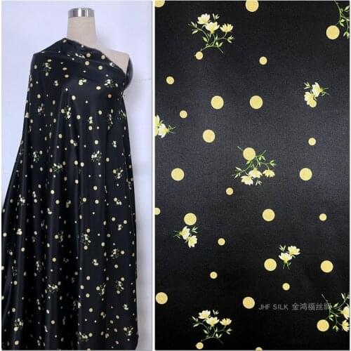 1 Meter Yellow Dot Florets Natural Silk Fabric Dress Shirt Cheongsam Fabric 135 Wide Stretch Satin