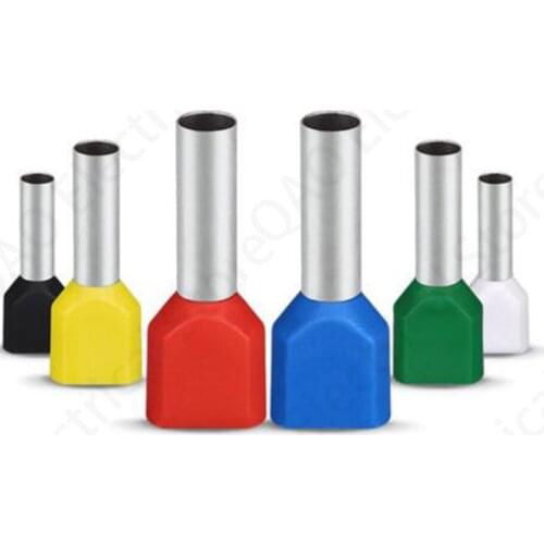 100PCS TE0508 TE1008 TE1508 TE2508 TE6014ouble pipe 0.5~6.0 cold pressed end double line tube shaped insulated tubular terminal