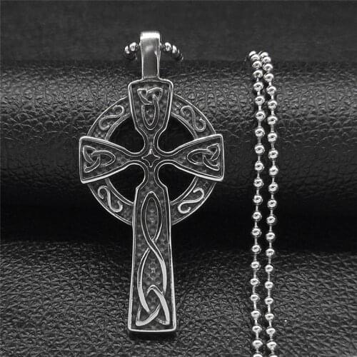 2021 Stainless Steel Viking Irish Knot Silver Color Big Long Necklaces Jewelry collier homme N2253S03