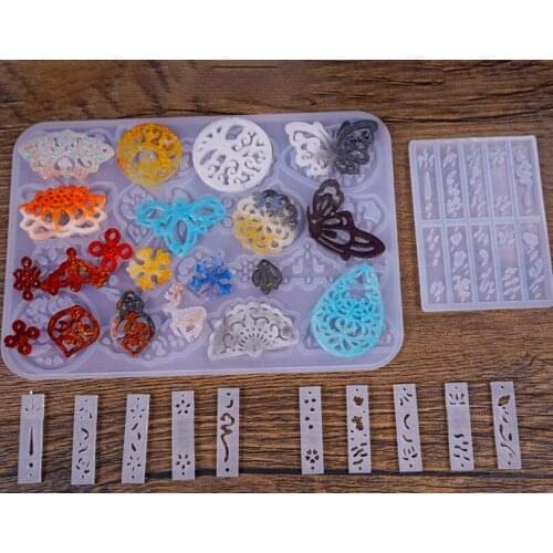 22kinds of collection hollow ancient strips earrings pendant silicone mold DIY crystal drop plastic jewelry mold