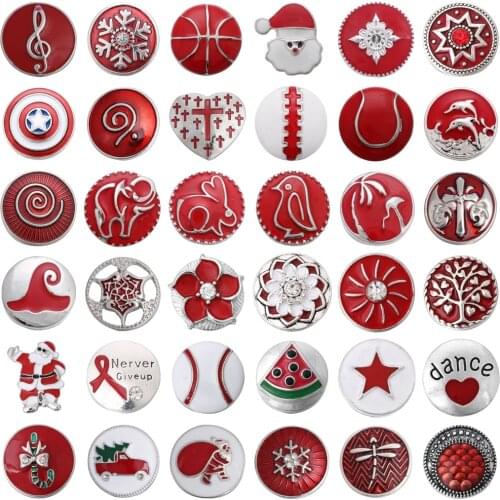 6pcs/lot New Red Dripping Oil Snap Button Accessories Fit 18mm DIY Snap Bracelet Buttons Jewelry