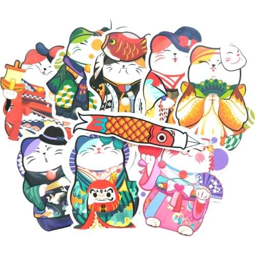 9pcs Lucky Cat funny laptap stickers Home decor on laptop sticker decal fridge skateboard doodle toy stickers