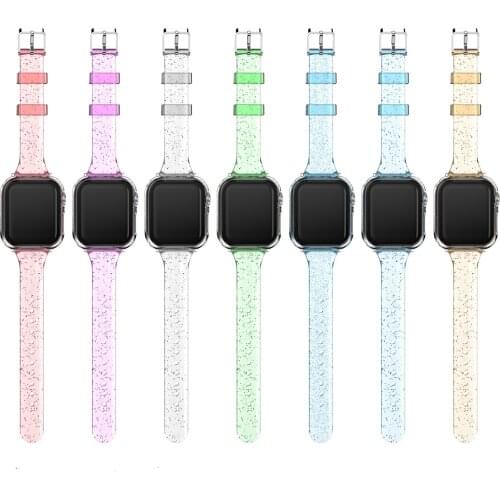 Glitter Silicone Strap Compatible with Apple watch 6 5 4 SE 44mm 40mm transparent silicone strap for iwatch 3 2 1 42mm 38mm band