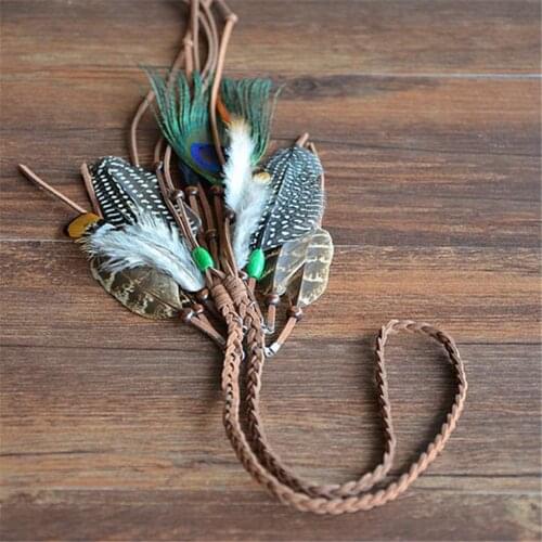 Boho Velvet Leaf Feathers Beads Hairband Gypsy Head Rope Hippie Beach Clothing Decorations for Women and Girls