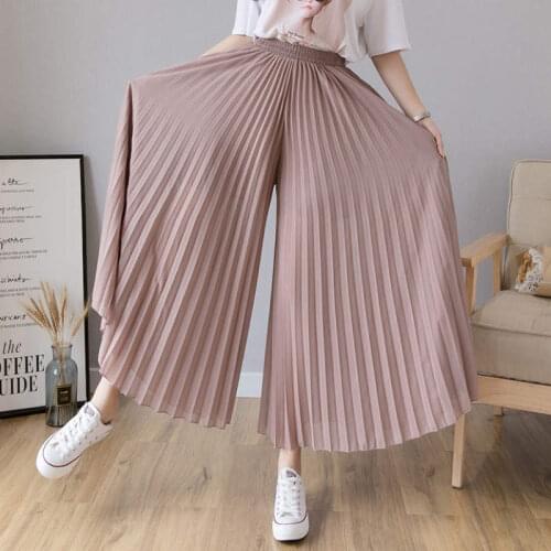 Wide Leg Pants Women High Waist Drape Loose Chiffon Pleated Pants Pantalones Korean Fashion Beach Casual Ladies Trousers C7507