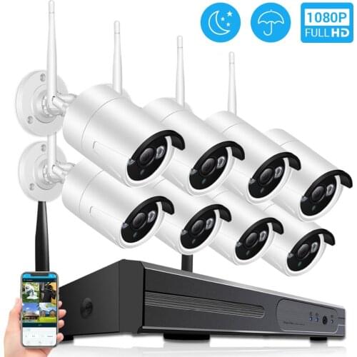 Hamrolte Wifi Camera Kit 8CH1080P NVR 1080P Bullet Waterproof Outdoor Wifi Camera Motion Detection CCTV Surveillance Kit IP Pro