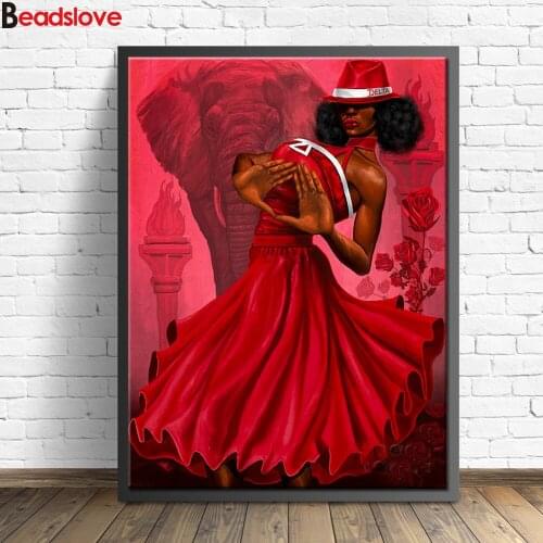 Pictures for embroidery Beauty elephant in red dress diamond painting full square cross stitch diamond mosaic Africa style home