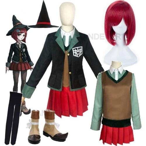 Danganronpa V3 Himiko Yumeno Cosplay Costume School Girl Uniform Women Outfit Halloween Skirt Jacket Shirt Magic Hat wig shoes
