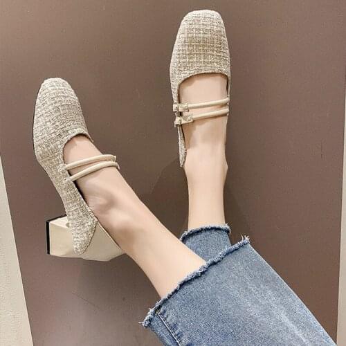 Summer women shoes design vintage Mary Jane Pumps 2021 spring thick heel square toe high heels fashion Ladies shoes for women