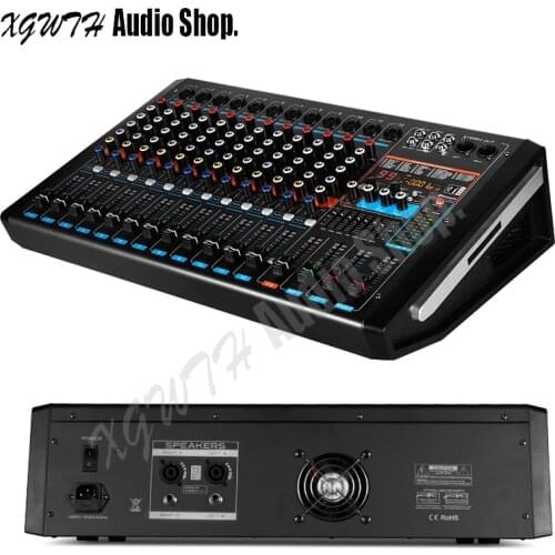 750W +750W 12 Channel Bluetooth Audio Amplifier Mixer USB 99 DSP Digital Effects DJ Mixing Console Recording Studio Equipment