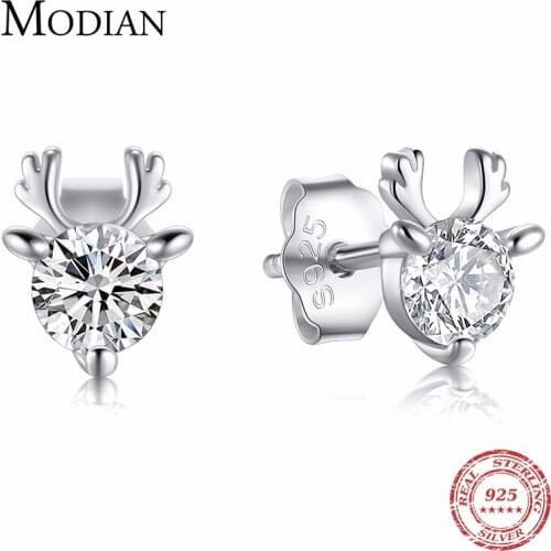Modian Authentic 925 Sterling Silver Milu deer Stud Earrings Animal Fashion Jewelry For Women Trendy Reindeer Earring Gift