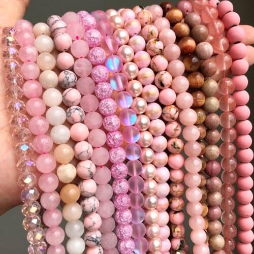 Natural Opal Stone Pink Zebra Jaspers Quartz Crystal Cat Eye Hematite Aventurine Round Bulk Beads for Jewelry Making DIY Braclet