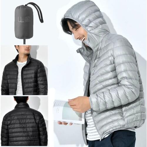 New Men Fall Winter Parka White Duck Down stand collar Jackets Ultra Light Travel Pocketable Portable Thin Warm Coat Outwear