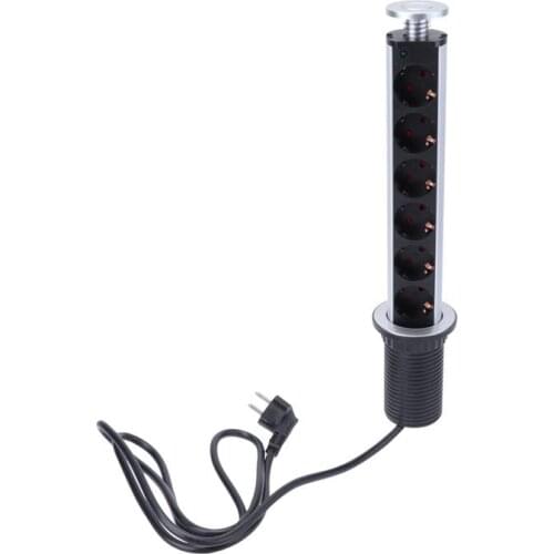 NEW 3/4/5/6 power EU Plug Hidden Kitchen Table Pop Up Electrical Socket Power 1 Led Aluminum Shelf Silver/Black Cap