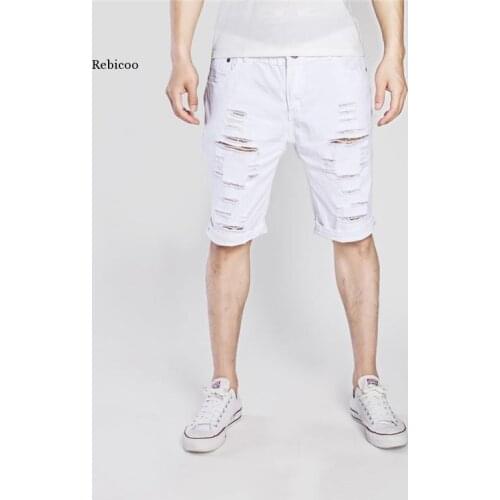 New Summer Denim Shorts Mens Ripped Worn Looking Washed-out Casual Denim Shorts