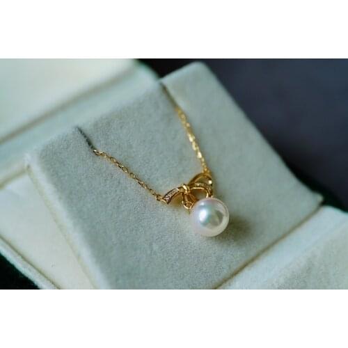 Solid 18K Gold Nature Japan Origin White 8mm Pearl Pendants Necklaces for Women Fine Jewelry for Women Gifts